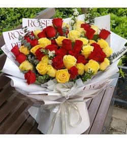 鲜花：幸福相间 52枝双色玫瑰