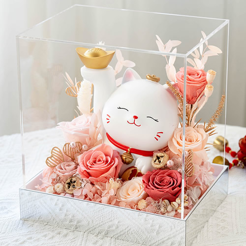 永生花：招财猫开业大吉 粉色款