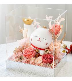 永生花：招财猫开业大吉 粉色款