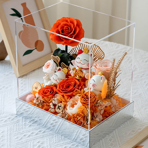 永生花：招财猫三小只 橙色款