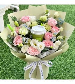 鲜花：香甜如你 奶茶花束