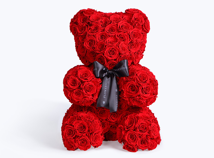 永生玫瑰系列：红色永生玫瑰（直径6-7cm）310朵 小熊高达60公分